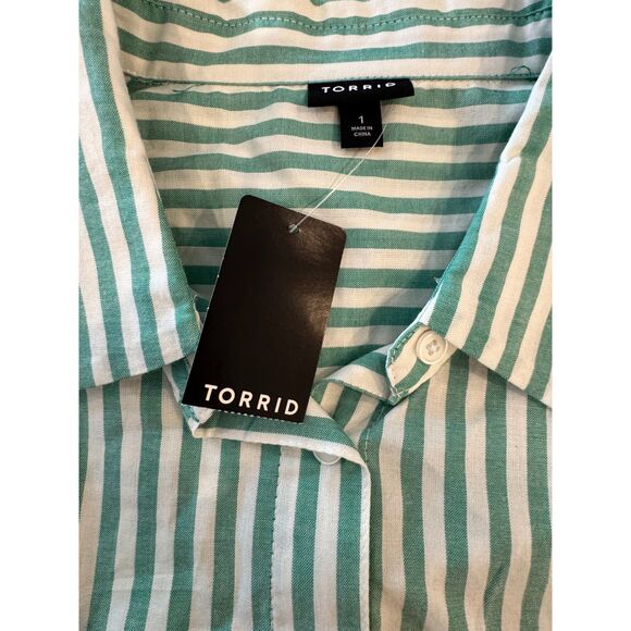 💚🤍 NWT Torrid Drop Shoulder Button-Down Shirt • Size 14/16 • Relaxed Fit ✨ - Picture 6 of 8